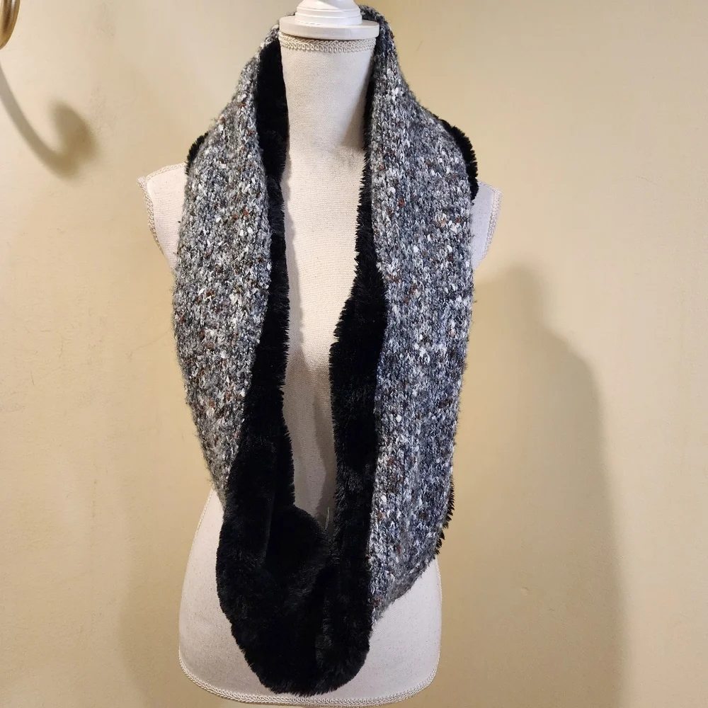 Cozy Black and Gray Knit Infinity Scarf